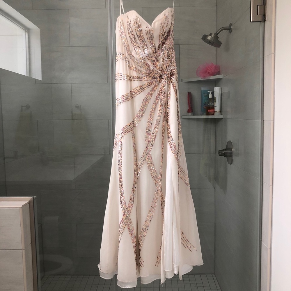 Beautiful White Sequined Prom Dress